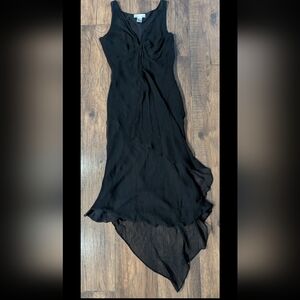 White House Black Market 100% Silk Women's Little Black Dress Size 4 Crepe Midi